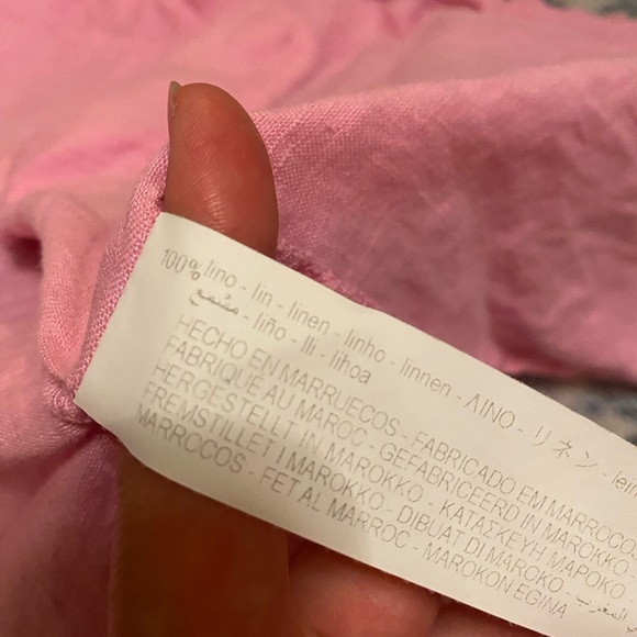 Zara Basics 100% Linen Collared Long Sleeve Button Up Pink & Gold Shirt Size‎ XS - Picture 5 of 5